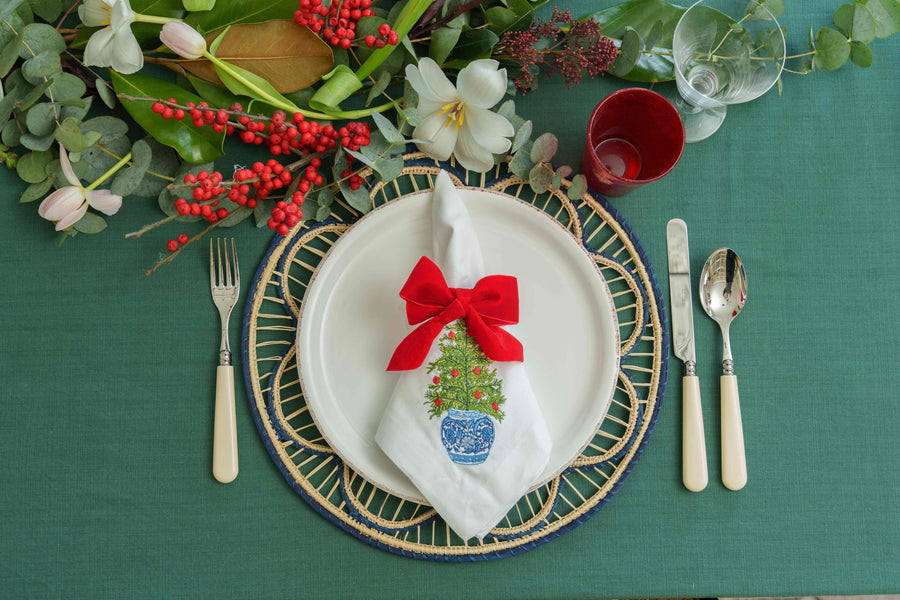 Embroidered Christmas Chinoiserie Napkins