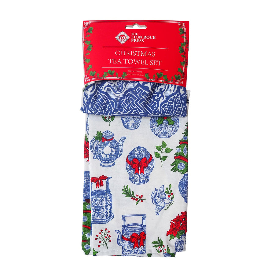 Tea Towel - Festive Blue & White