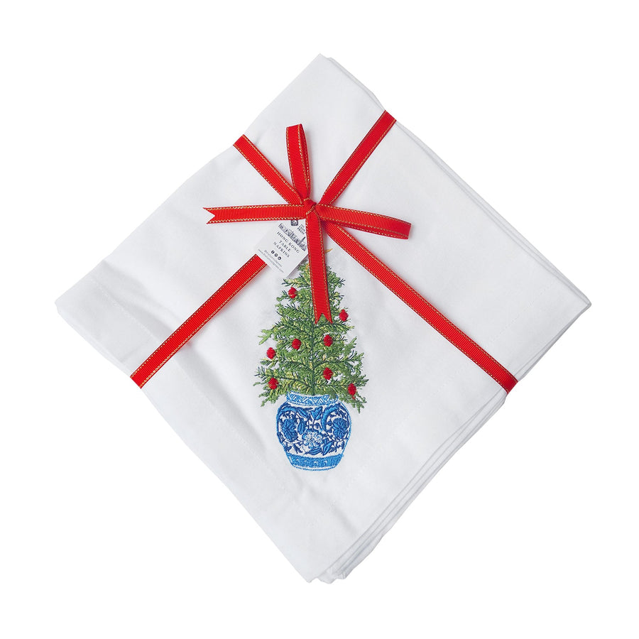 Embroidered Christmas Chinoiserie Napkins