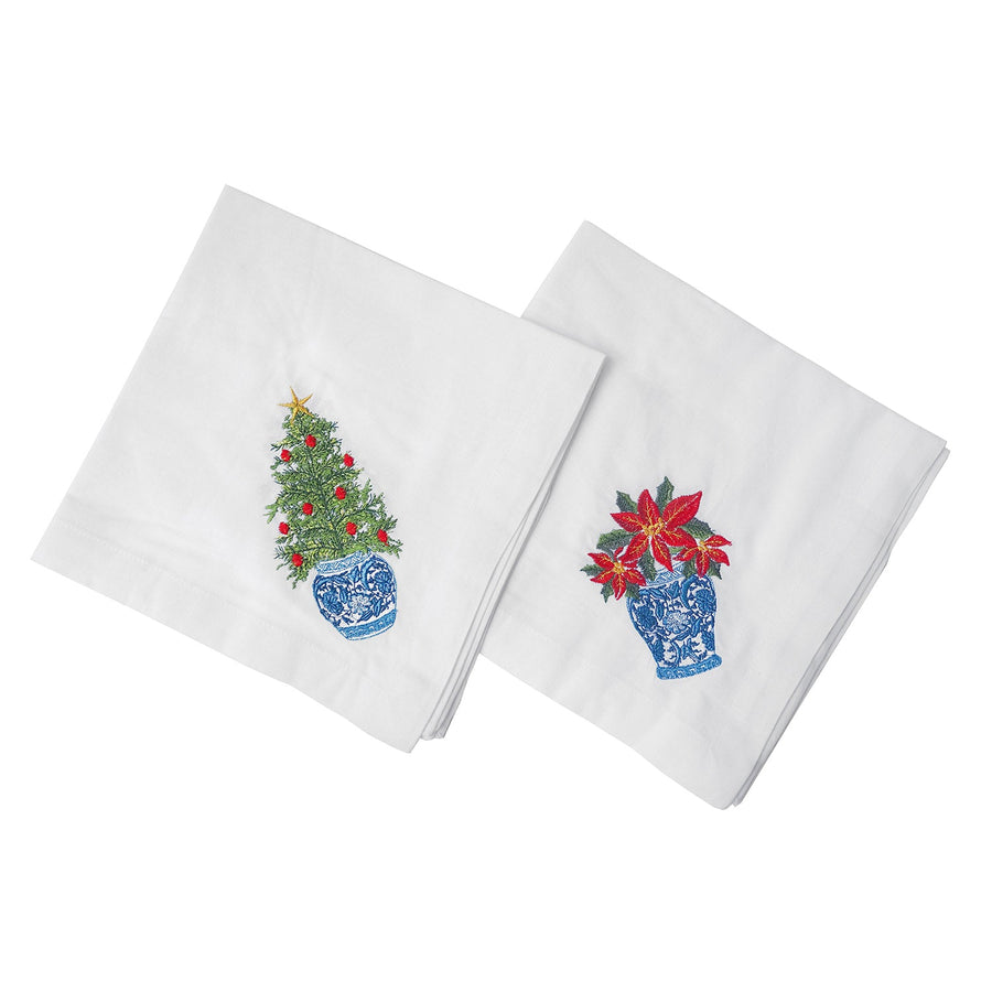 Embroidered Christmas Chinoiserie Napkins