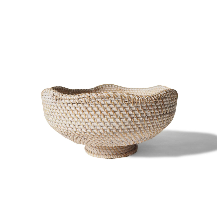 White Rattan Footed Bowl