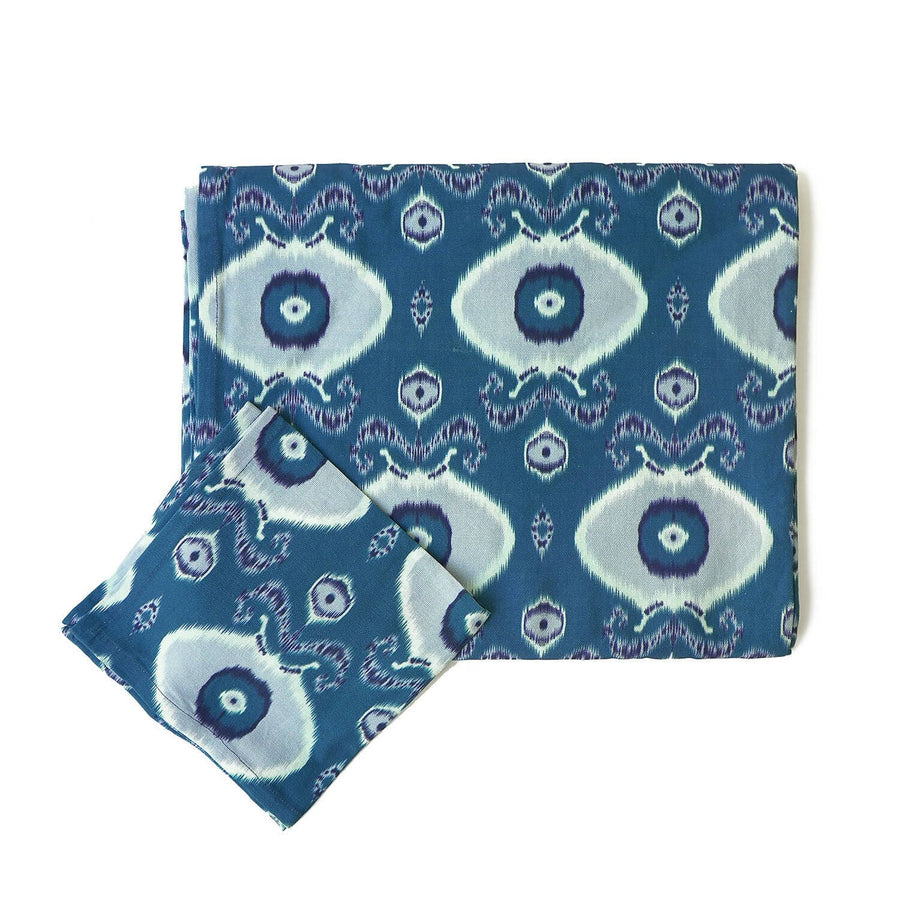 Blue Ikat Tablecloth (Set with 8 Napkins)