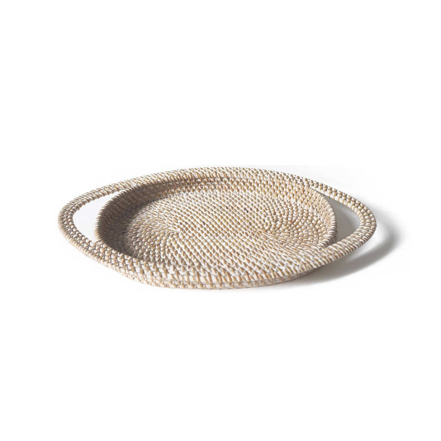 Small White Rattan Serving Tray