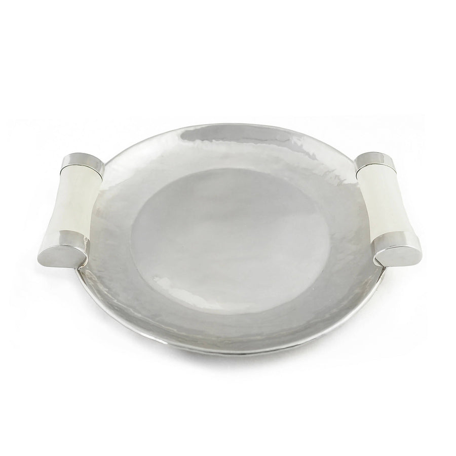 Round silver trays with white handles (large)