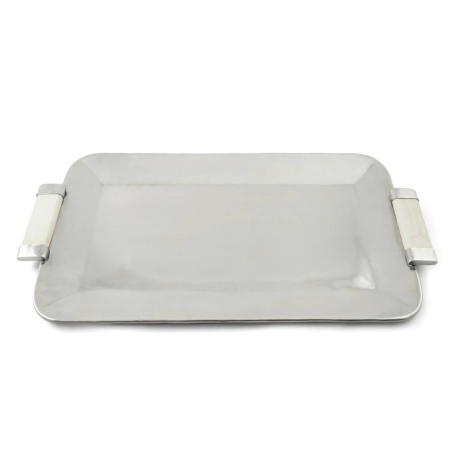 Rectangular Silver Tray with White Handles (large)