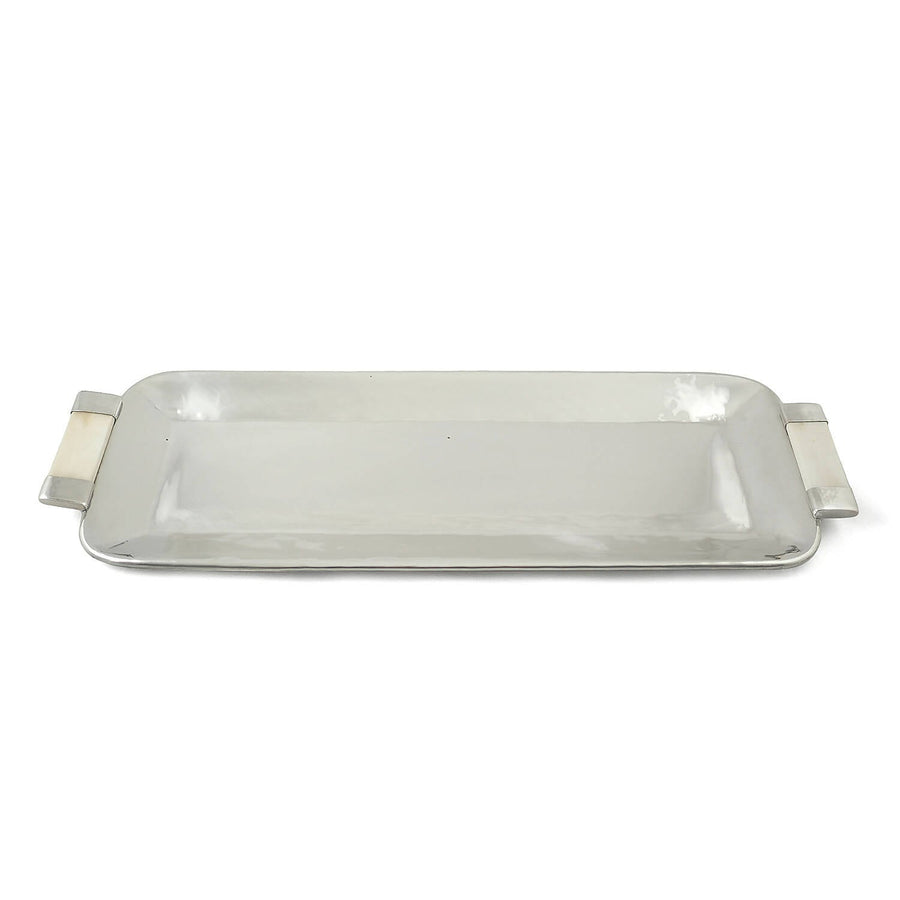 Long Narrow Silver Tray with White Handle
