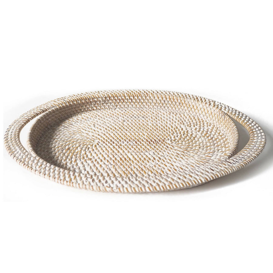 Large White Rattan Serving Tray