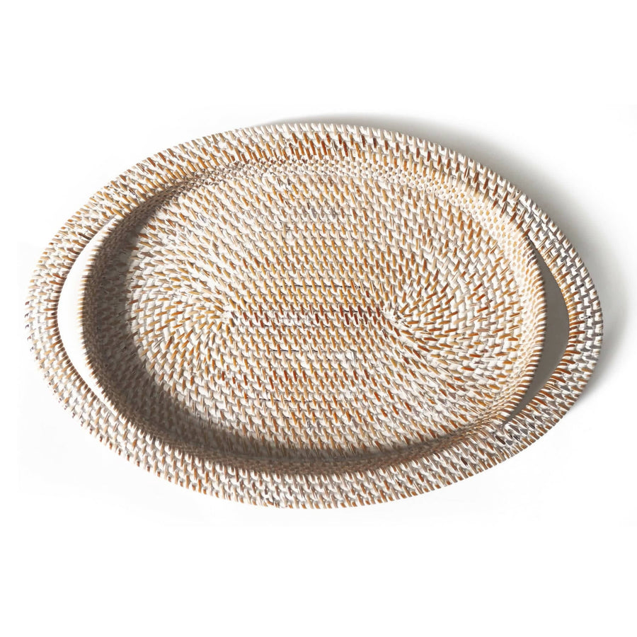 Large White Rattan Serving Tray