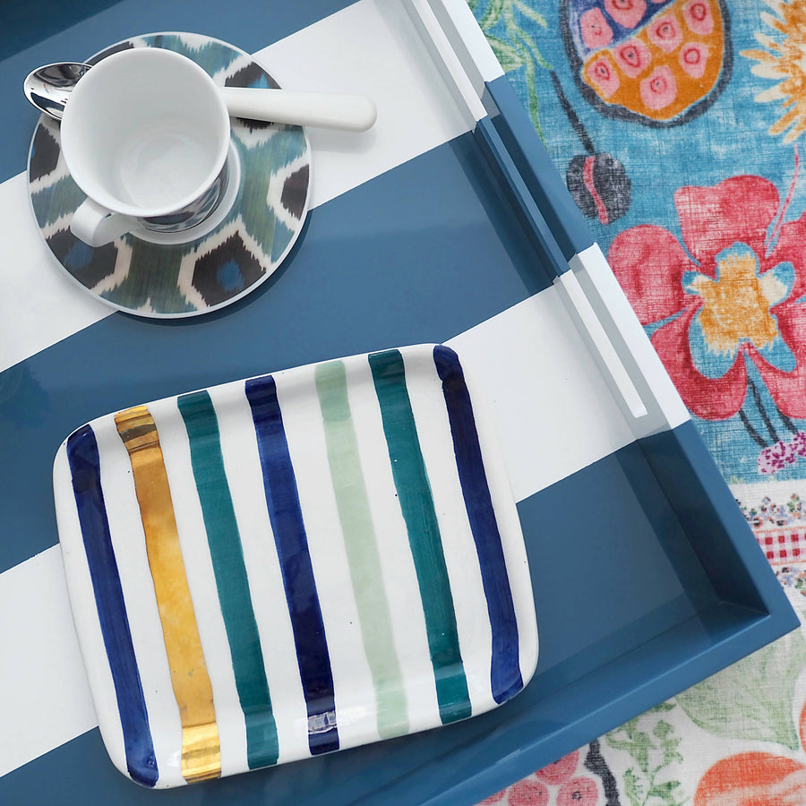 Striped Rectangle Tray (Blue)